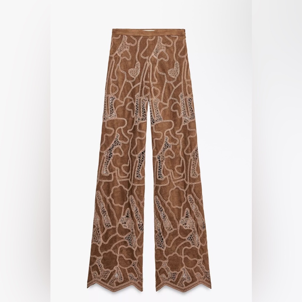 ZARA Faux Suede Crochet Pants BRAND NEW
